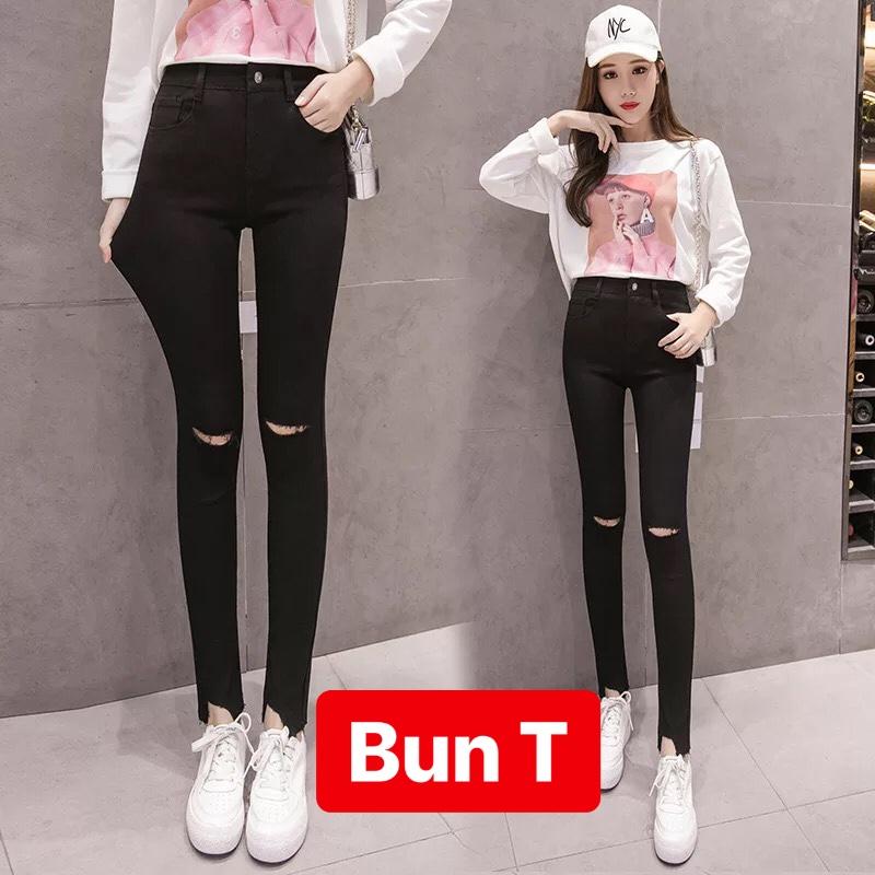 QUẦN JEAN NỮ CHẤT BÒ ĐEN RÁCH GỐI LƯNG CAO NÂNG MÔNG NHẬT BẢN FUSI T&T-19 - TRANG BUN FASHION