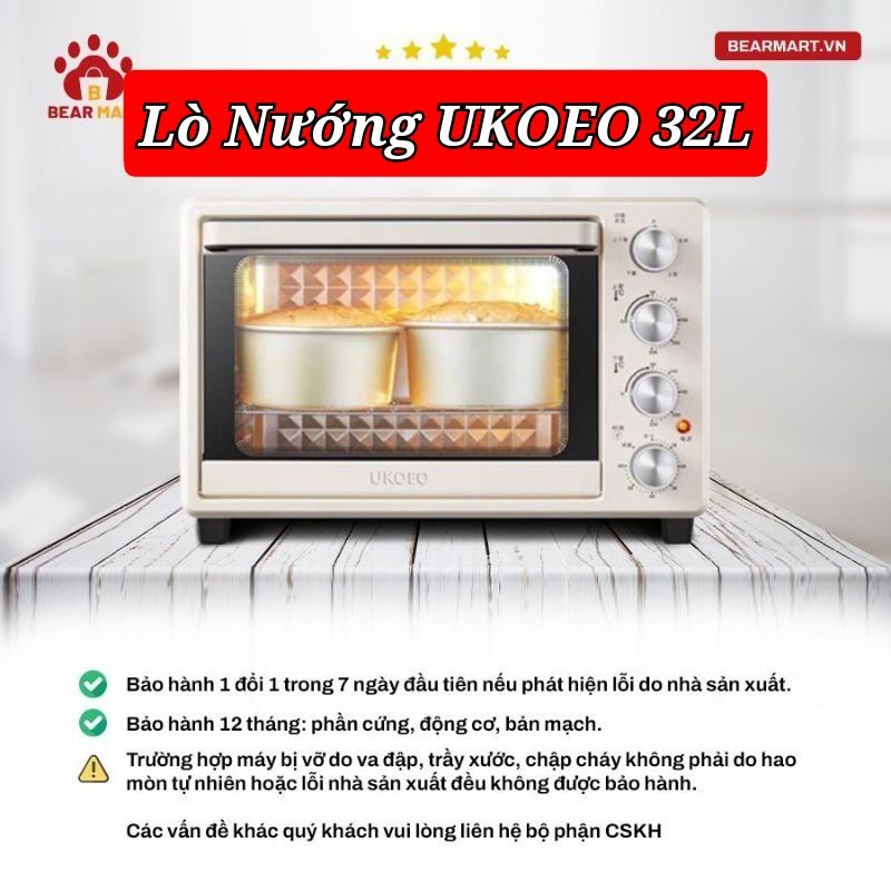 Lò nướng UKOEO Dung tích 32L D1 màu kem . Lò nướng bánh gia đình. Hàng chính hãng, bảo hành 12 tháng