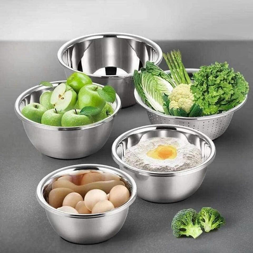 [HÀNG TỐT - GIÁ TỐT] BỘ 5 THAU RỔ INOX CAO CẤP