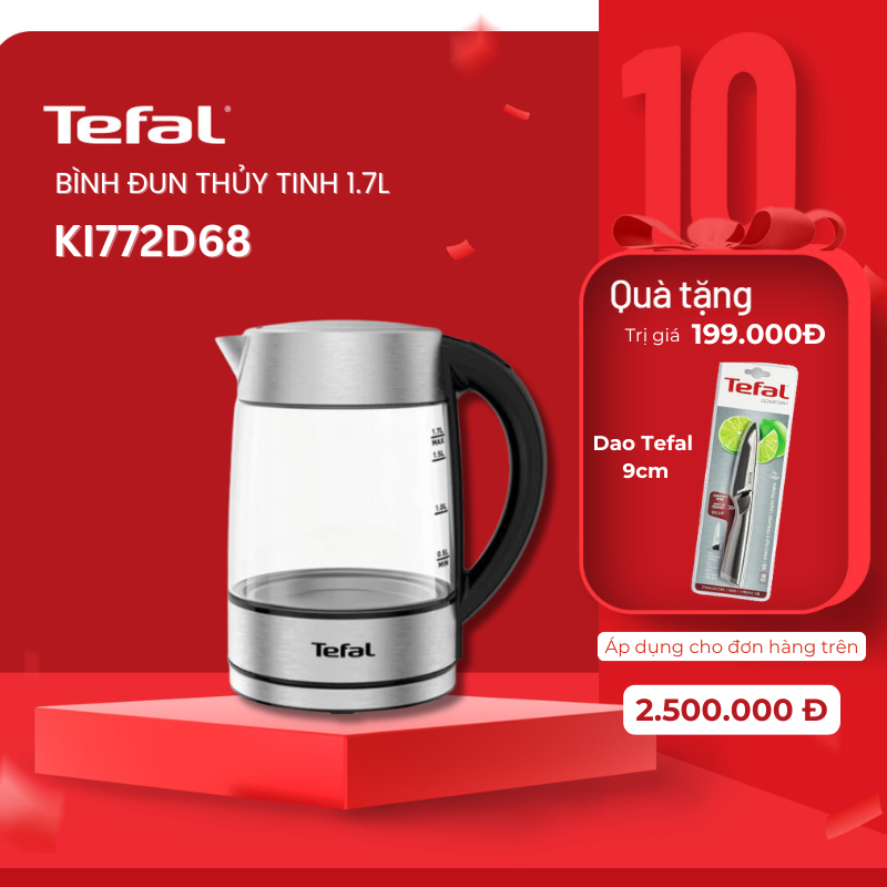 Bình đun siêu tốc Tefal KI772D38 thủy tinh 2400W 1,7L