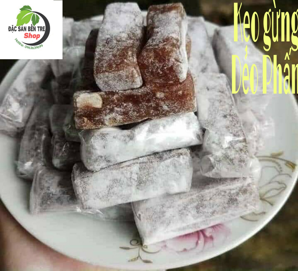(Freeship) 1kg Kẹo gừng dẻo phấn Bến Tre
