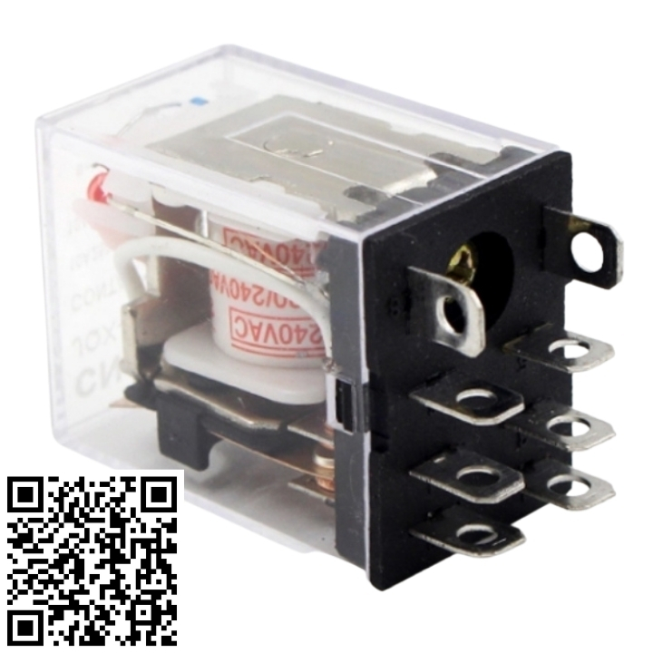 Rơ le kiếng ly2n-j , relay trung gian 8 chân dẹp có đèn lớn điện áp 220vac, 24vdc, 12vdc dùng chân đế ptf08a