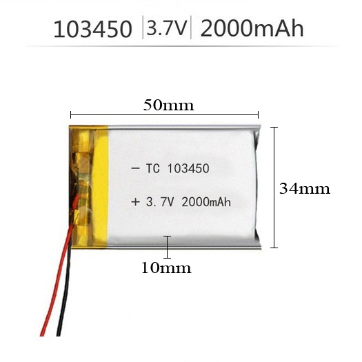 PIN LIPO POLYMER 3.7V 2000mAh 103450 (CÓ MẠCH BẢO VỆ), DÙNG CHO CÁC THIẾT BỊ ĐIỆN TỬ