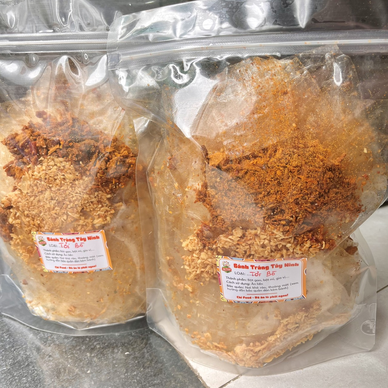 Combo 2 bịch bánh tráng trộn tỏi bò vụn ăn vặt