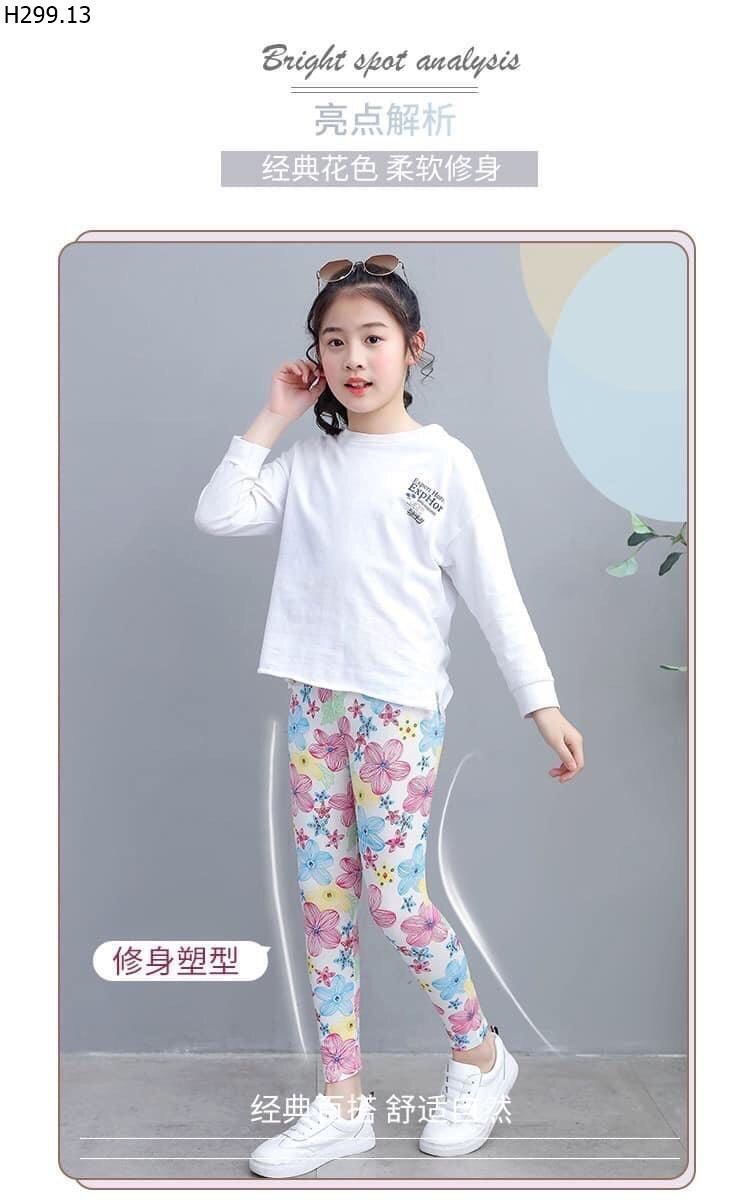 [HCM]Quần Legging Thun Hoa Văn Bé Gái Size 12-33kg