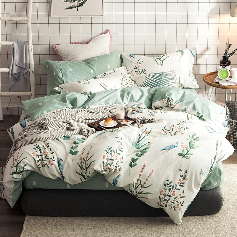 Trên Giường Bộ Bốn Chiếc 100% Cotton 100% Cotton In Lưới Thông Gió Màu Đỏ Ga Trải Giường 1.8m Giường Vài Giản Lược Sắc Xanh Thiên Nhiên Nông Thôn Vỏ Chăn