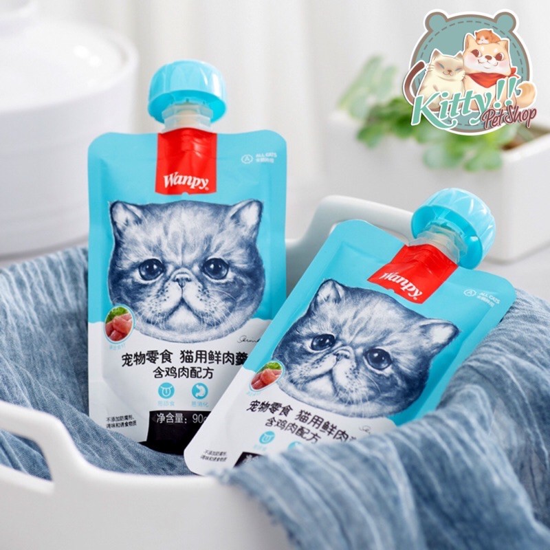 Súp thưởng Wanpy nắp vặn tuýp 90gr, thức ăn dành cho mèo