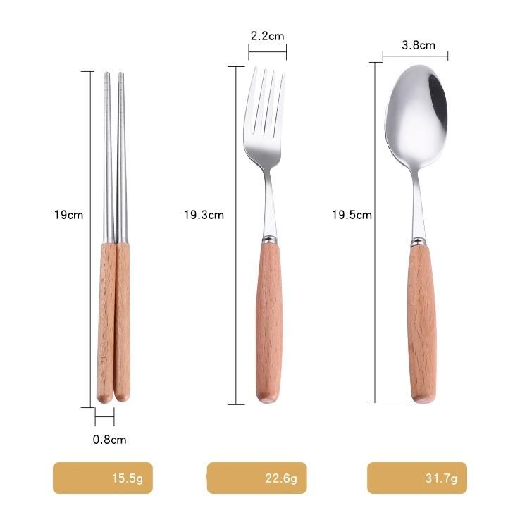 [Sale hủy diệt] BỘ THÌA ĐŨA DĨA INOX CÁN GỖ LÚA MẠCH