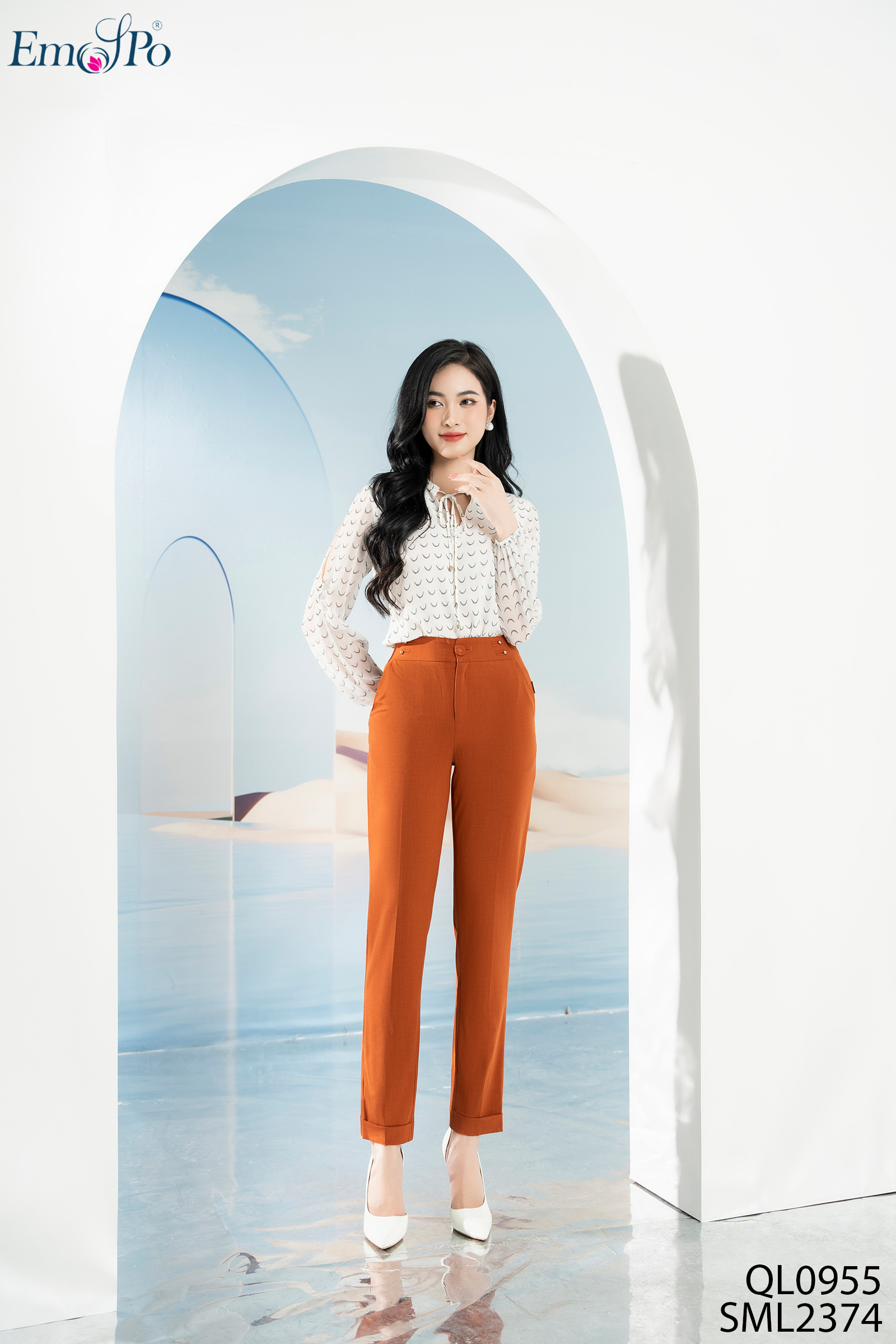 Quần ống đứng công sở túi chéo cạp cúc trang trí EMSPO QL0955