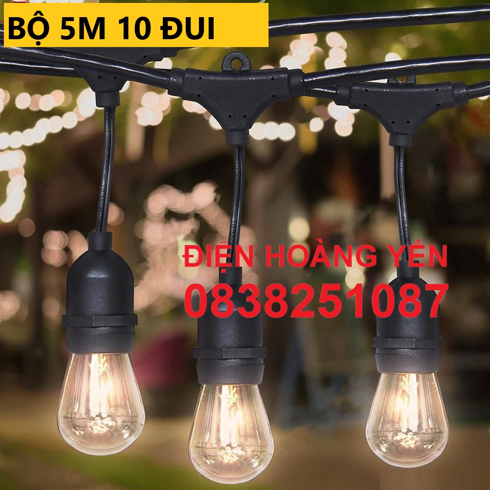 [HCM]Bộ dây treo kín nước dài 5m 10 đuôi đèn e27