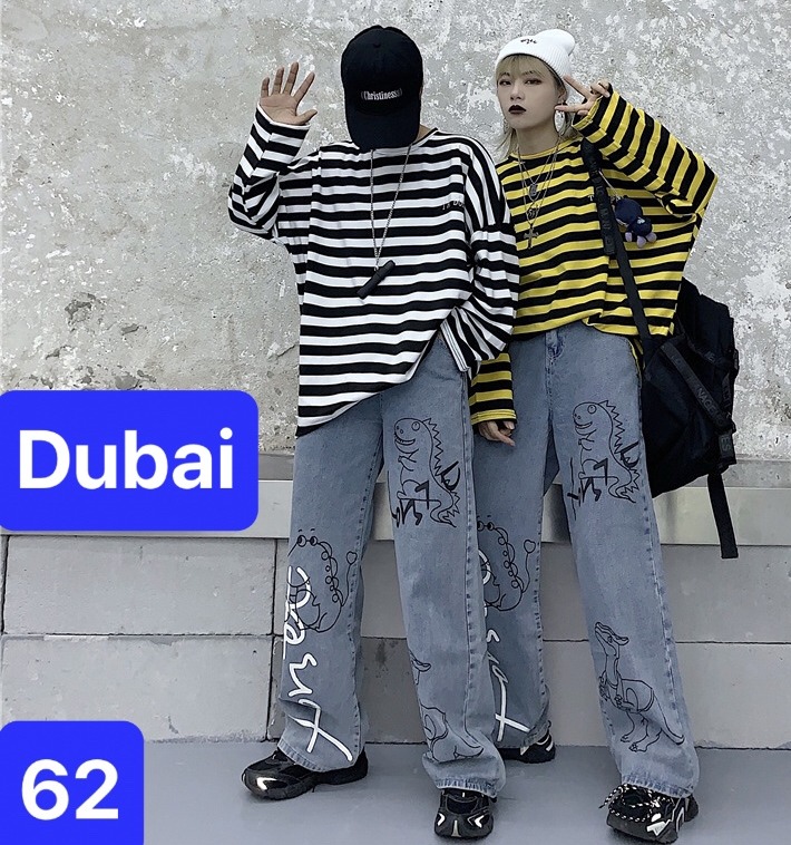 QUẦN BAGGY JEAN NAM NỮ CHẤT BÒ ỐNG RỘNG DÀI THÊU ULLZANG KHỦNG LONG HOT TREND DB-62 - DUBAI FASHION