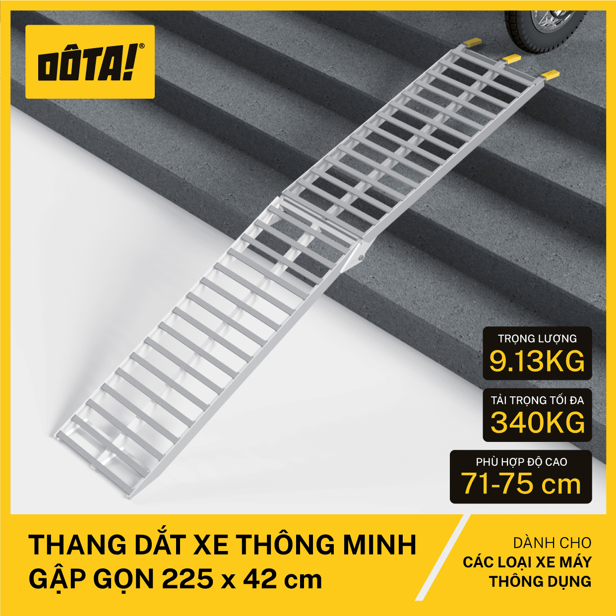 Thang Dắt Xe Thông Minh Gập Gọn (cho thềm cao từ 26 đến 75 cm)
