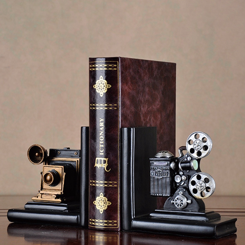 กล้อง Retro Bookend ภาพยนตร์เครื่องฉายโปรเจคเตอร์สีดำเงินสะสมโครงการ Creative ตู้หนังสือเครื่องประดับ Vintage Study Study Room ตกแต่งบ้าน