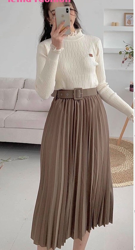 Chân Váy Xếp Ly Dài Kèm Đai Hàng Đẹp