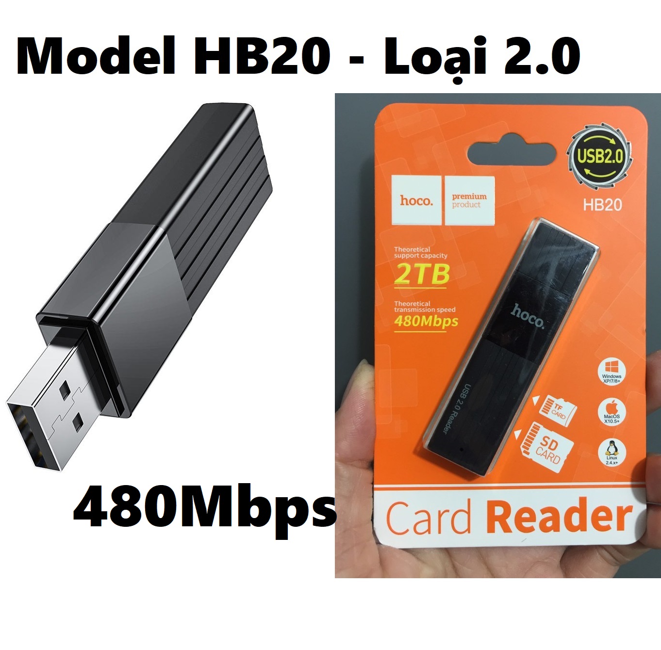 Đầu đọc thẻ sớ TF/ SD đa năng 2 cổng Usb 2.0 / type C / Usb 3.0 hoco HB20 HB45