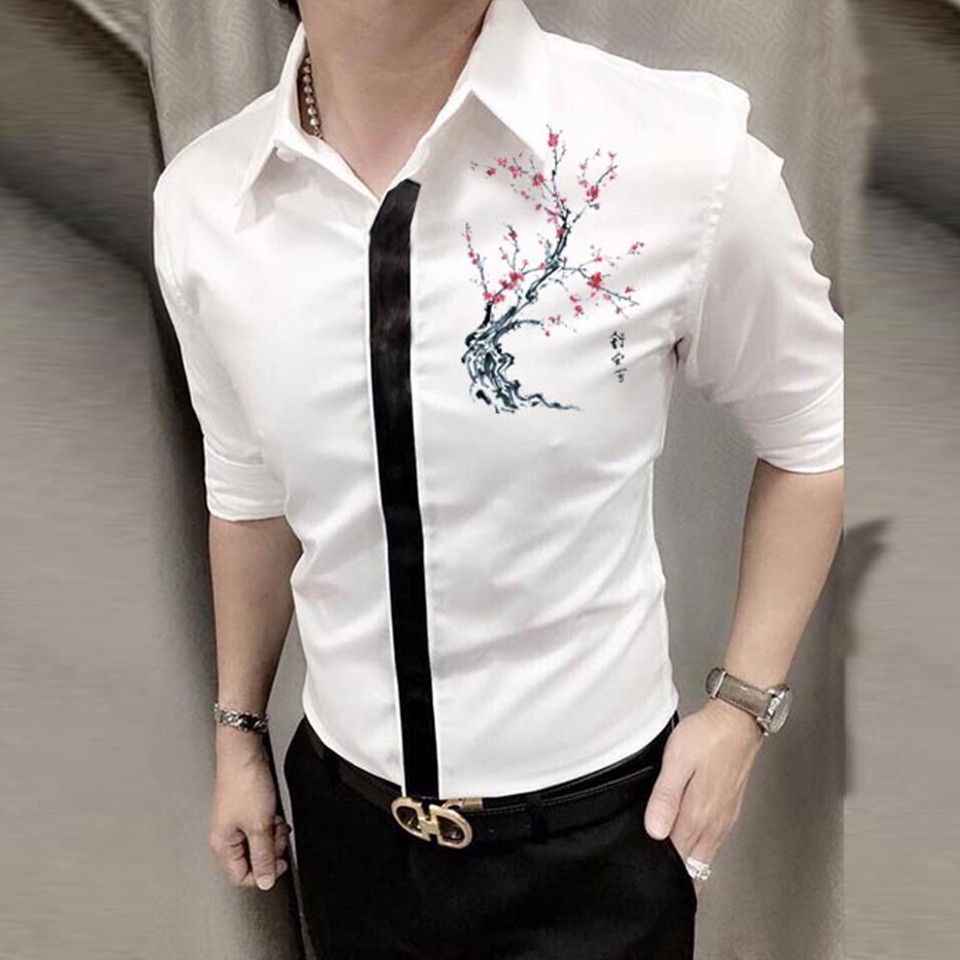 [HCM][VIDEO + ẢNH THẬT] 3 Áo sơ mi nam trắng tay dài họa tiết hoa đào cao cấp | hàng form chuẩn