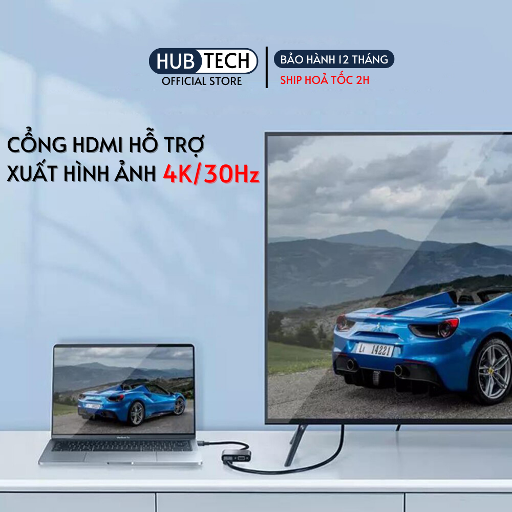 Hub usb type c to hdmi,cổng chuyển đổi type c,usb type c hub mac laptop Đt ra HDMI 4k ra 2 màn hình+audio 5in1