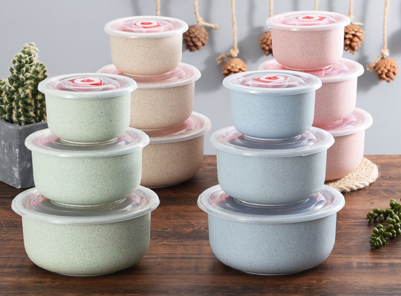 Hộp Đựng Thức Ăn, Hoa Quả Lúa Mạch Có Nắp Đậy (Bộ 3 Hộp)