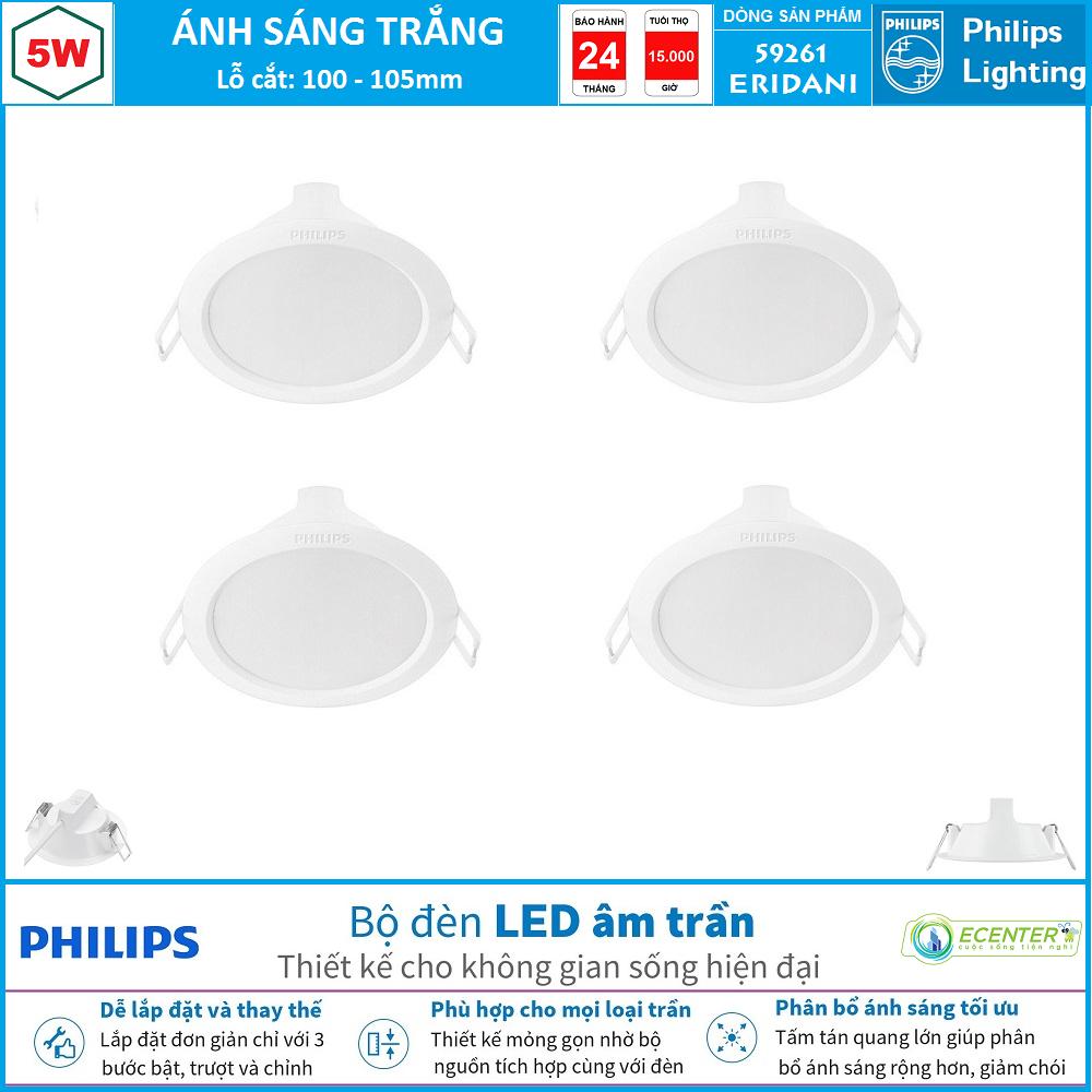 ( Bộ 4 ) Đèn Led Âm Trần 5W Philips Downlight 59261 ERIDANI D100 ( Ánh Sáng Trắng & Vàng )