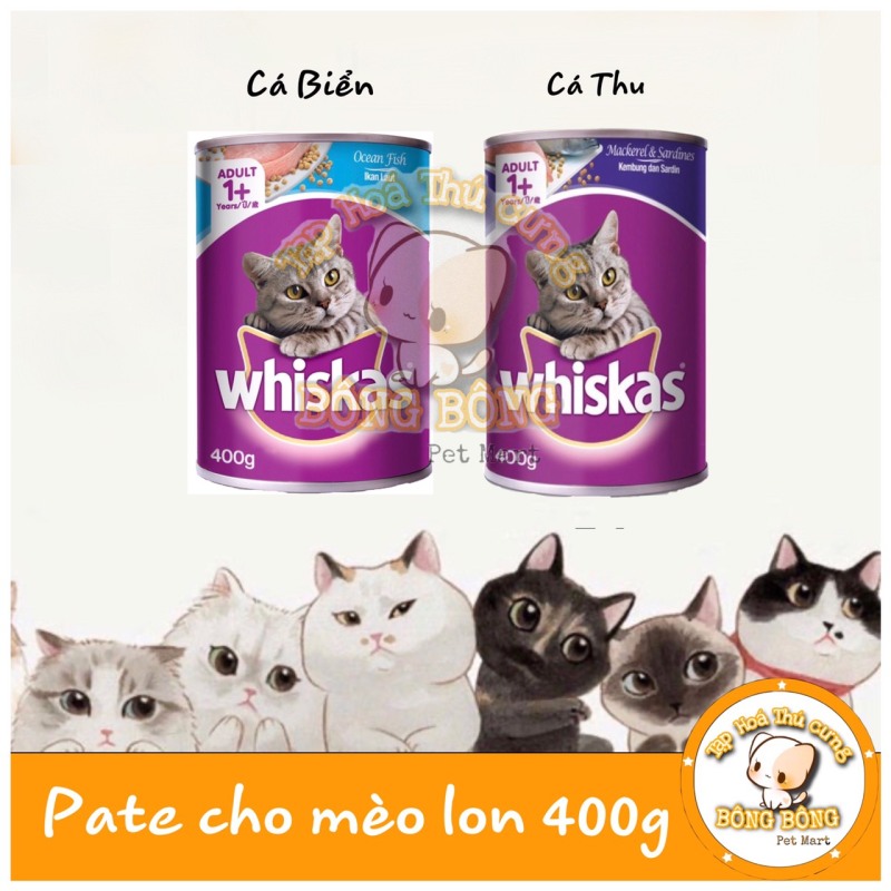 Pate whiskas lon vị cá biển & cá thu dạng lon 400g