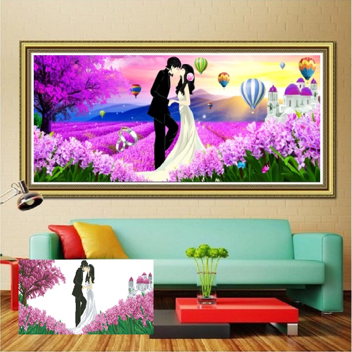 Tranh đính đá Tình yêu Kt 110*50cm (Tranh chưa đính)