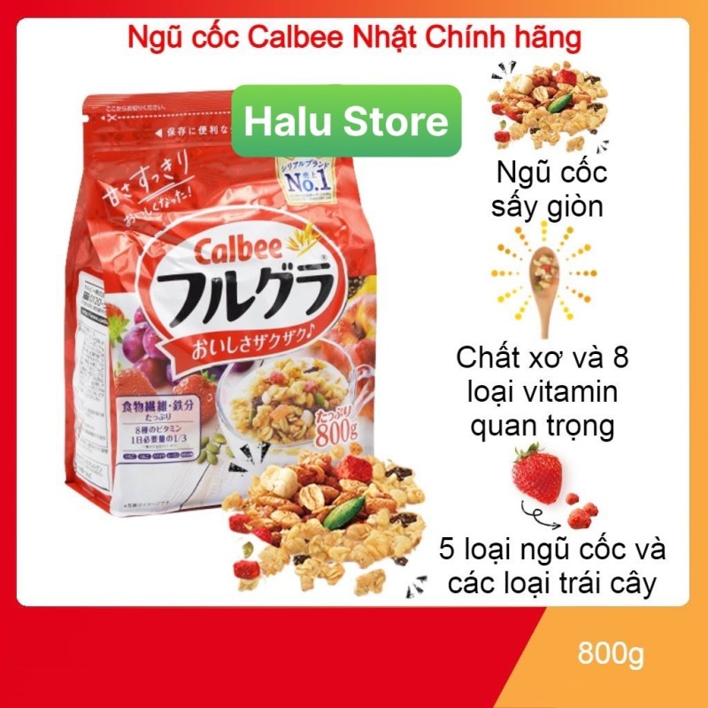 [HSD 05/2022] Ngũ cốc Calbee ăn kiêng giảm cân Nhật Bản mix sữa chua trái cây hoa quả dùng ăn sáng siêu ngon - gói Calbee đỏ 800g