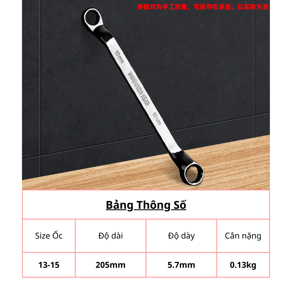 Cờ lê hai đầu vòng size từ 6.0mm đến 19mm.
