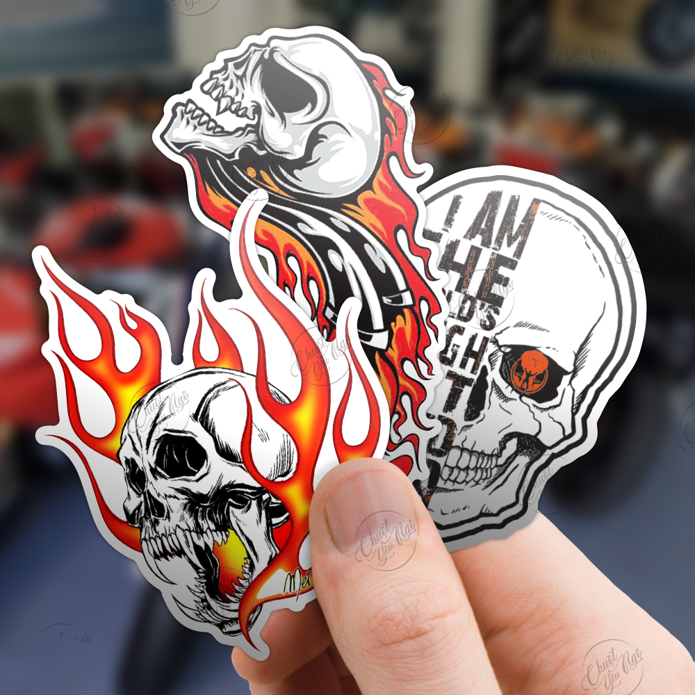 Bộ 20 hình dán decal sticker đầu lâu lửa