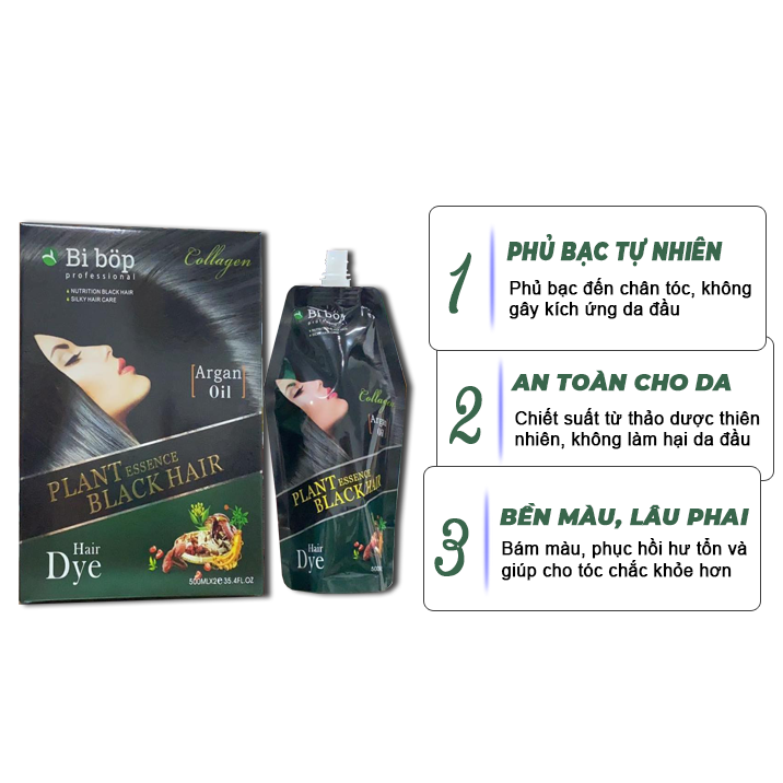 BIBOP - Thuốc nhuộm tóc BIBOP phủ bạc túi 500mlx2 ăn bạc 100%