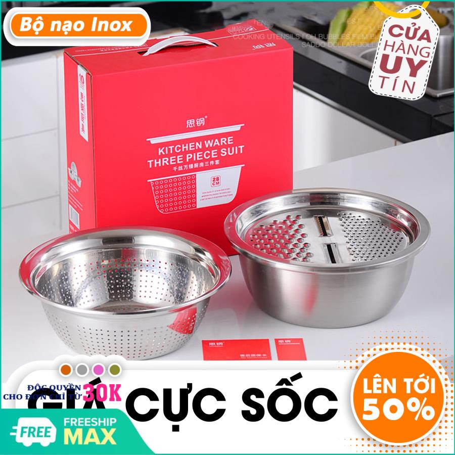 Bộ nạo rau củ bộ nạo rau củ kiêm rổ chậu inox Nạo rau củ Inox dụng cụ ...