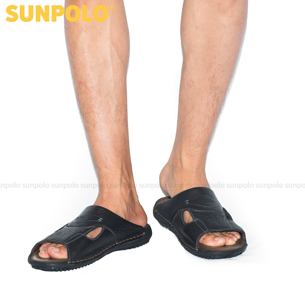 Dép Quai Ngang Nam Da Bò SUNPOLO DQN036 (Đen, Nâu)