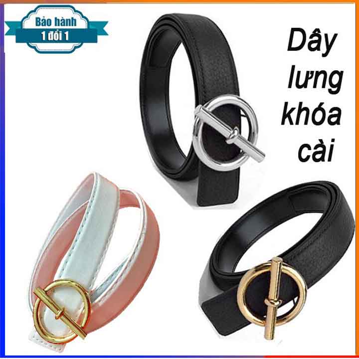 Thắt lưng da nam mặt tròn chéo thời trang có màu trắng