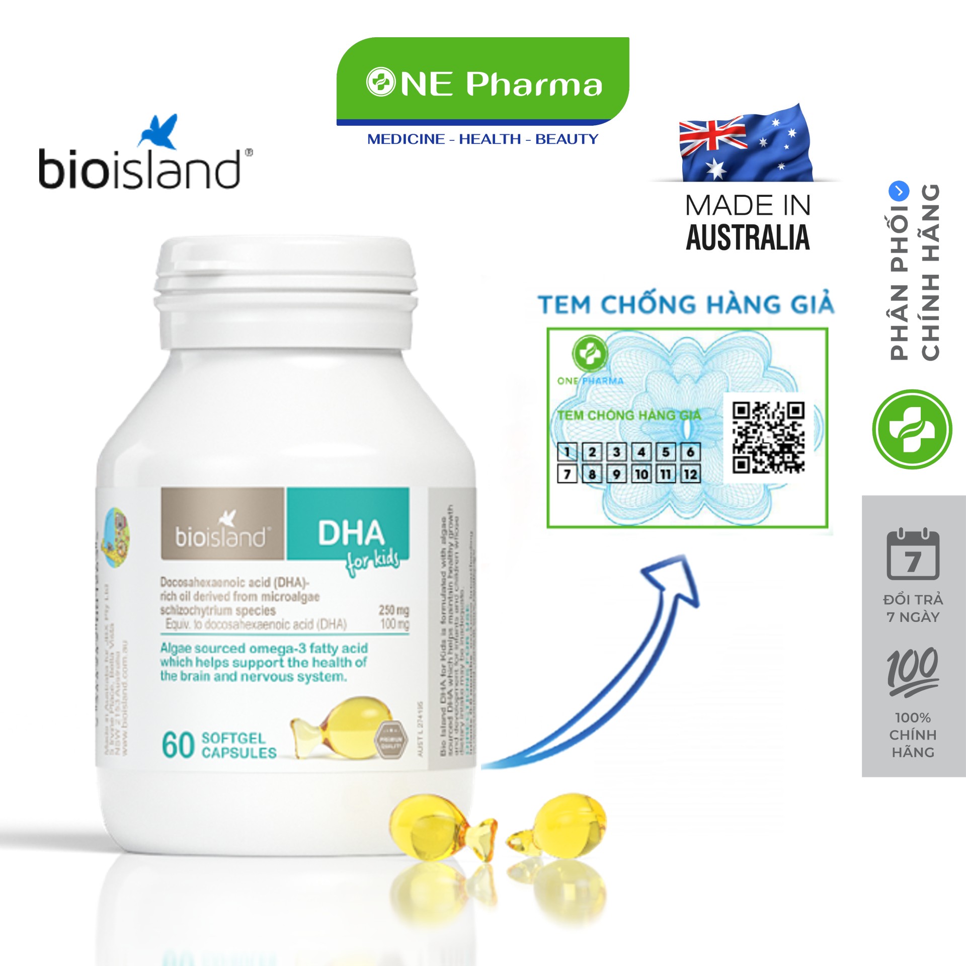 Viên uống tăng cường dha cho trẻ bioisland dha 60 viên