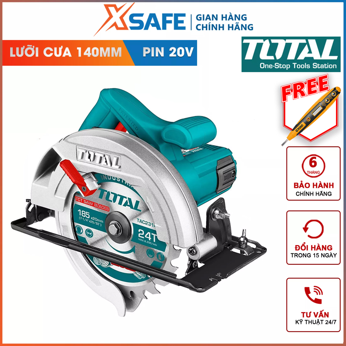 Machine saw disc round battery total TSLI1401 machine circular saws portable no-load speed: 3600rpm diameter saw blade: 140mm cutting angle 45 Độ: 28mm, cutting angle 90 Độ: 40mm genuine in [XTools] [xsafe]]