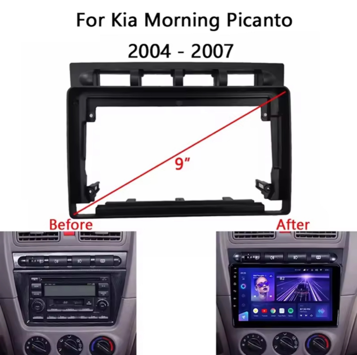 Mặt dưỡng 9 inch cho xe kia morning năm 2005 - 2007 ,lắp cho màn andoird ô tô