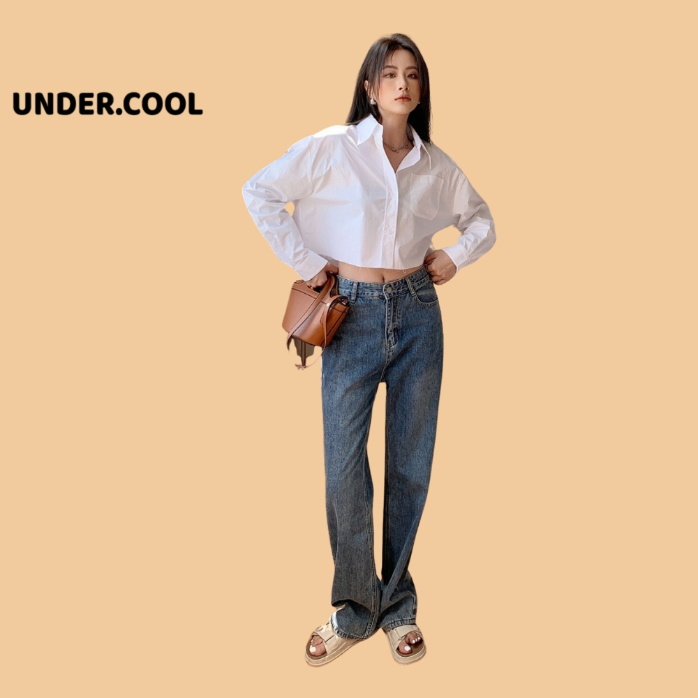 Áo Croptop Sơ Mi Trắng Dài Tay UNDERCOOL, Dáng Basic dễ phối đồ