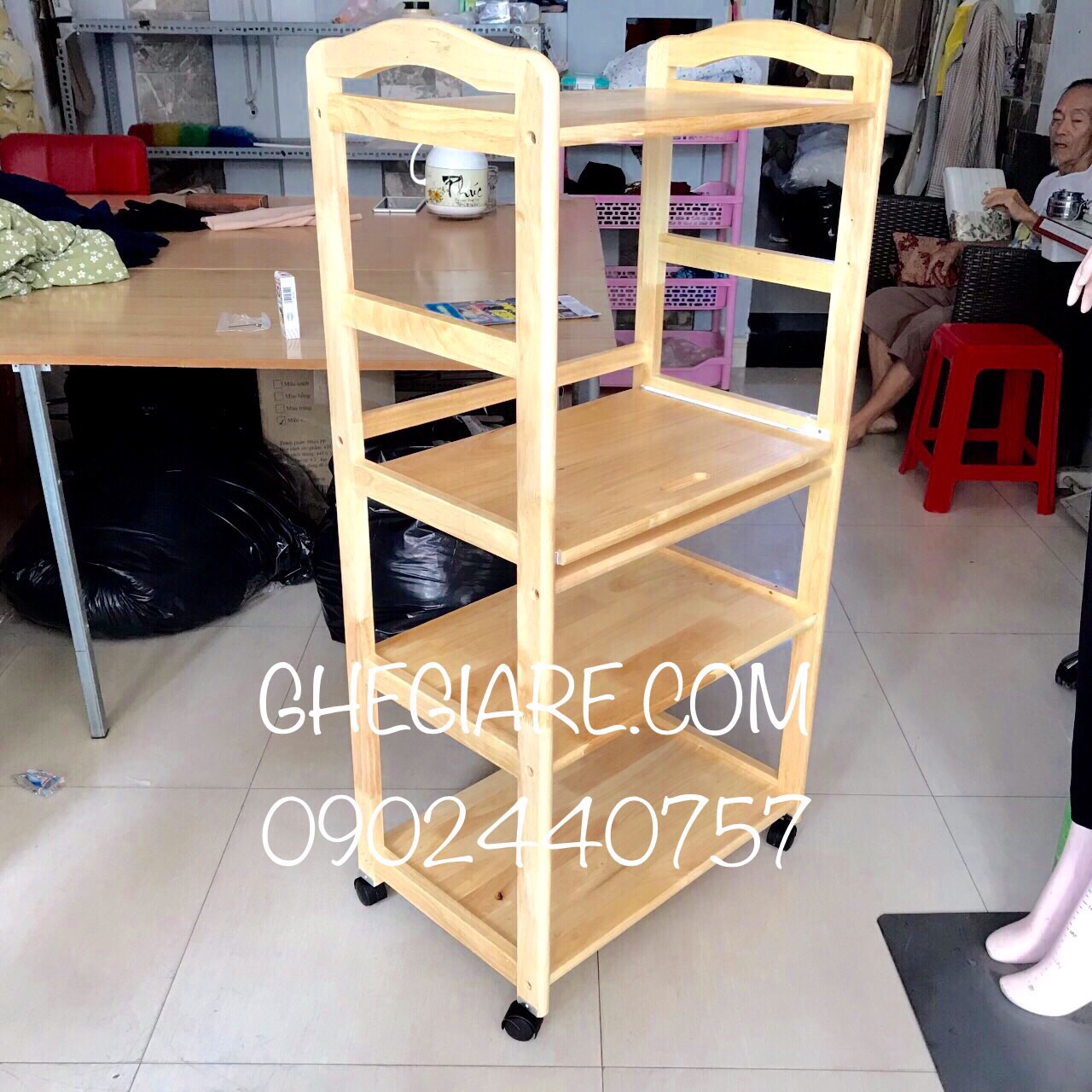 [HCM]Kệ lò vi sóng 4 tầng gỗ cao su