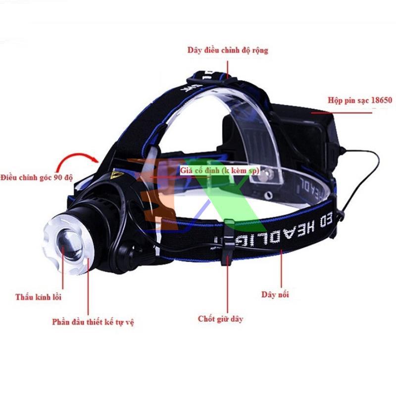 Flashlight tactical head super bright, led Cree T6 premium, flashlight phượt, protection flashlight, enclosed Battery Li-ion + Charger