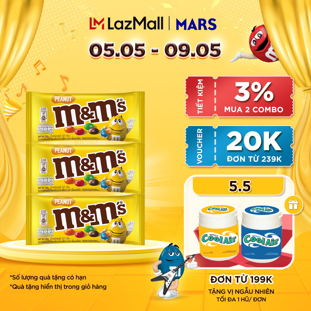 CHỈ GIAO HÀNG TP.HCM Combo 3 gói kẹo sô cô la đậu phộng M&M S 37g