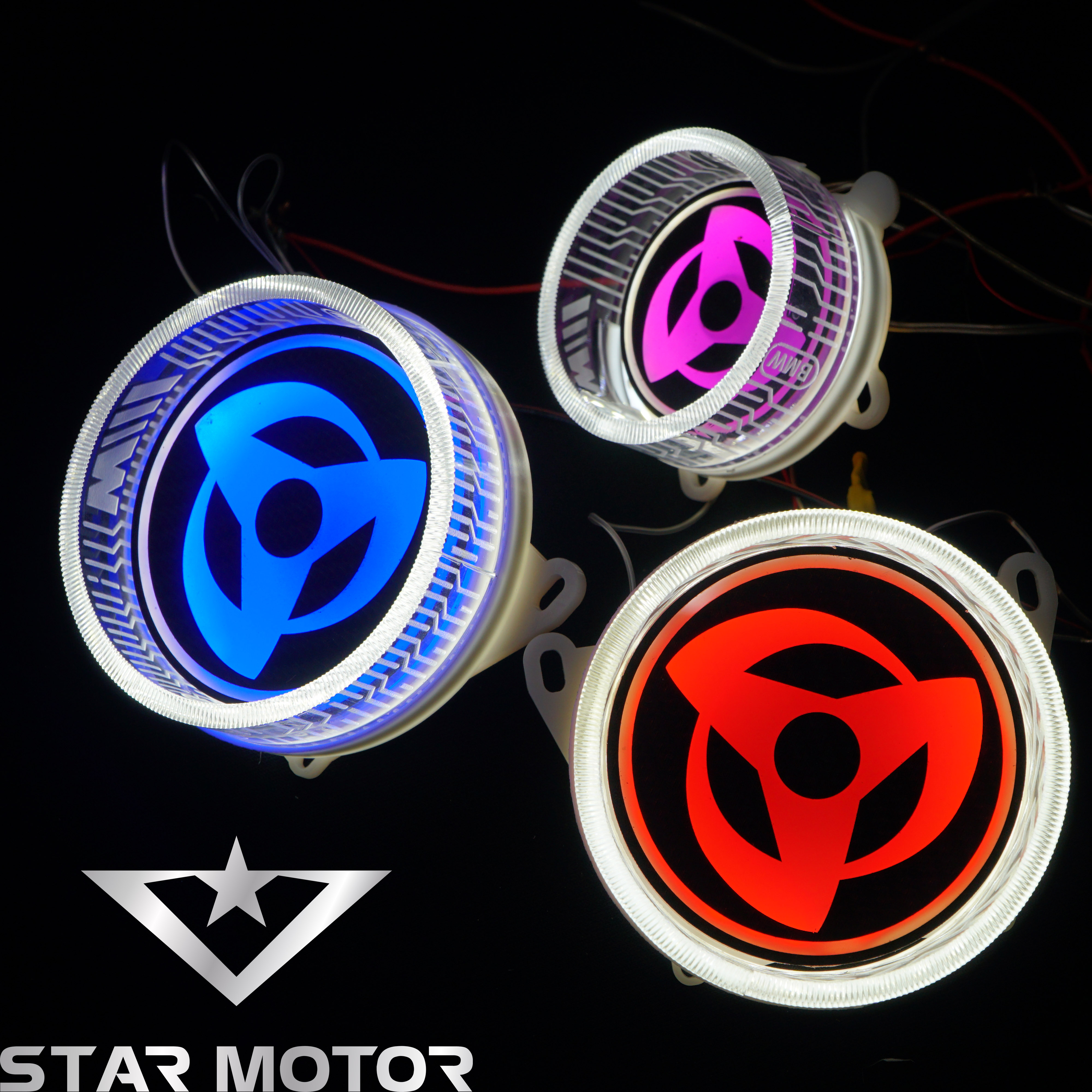 Đèn Led xoay Sharingan gắn trang trí đèn pha xe máy kích thước 5,5cm