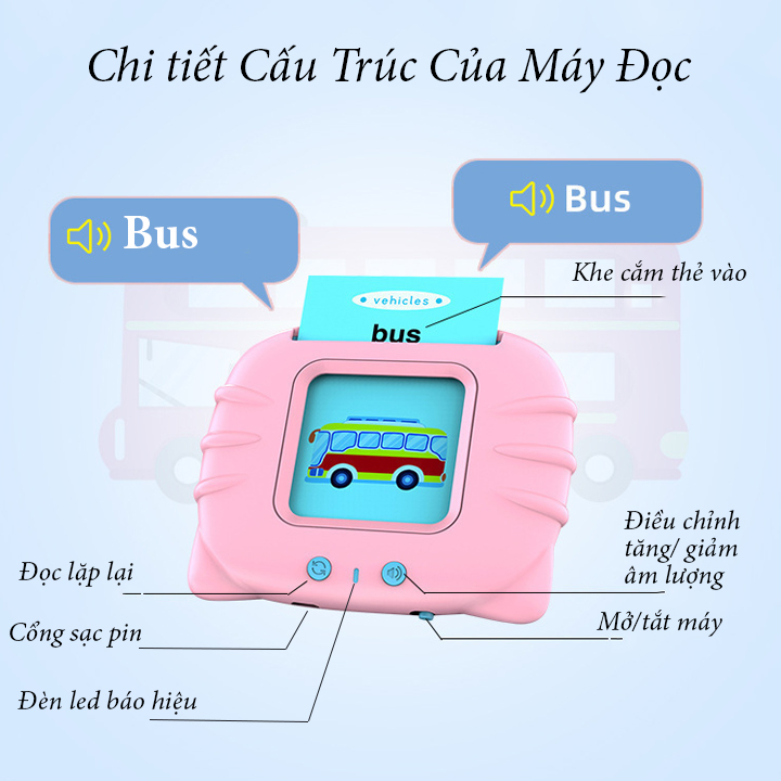 Máy Đọc Thẻ thông Minh Cho Bé, Máy Đọc Thẻ Tiếng Anh Phiên Bản Song Ngữ Anh - Việt