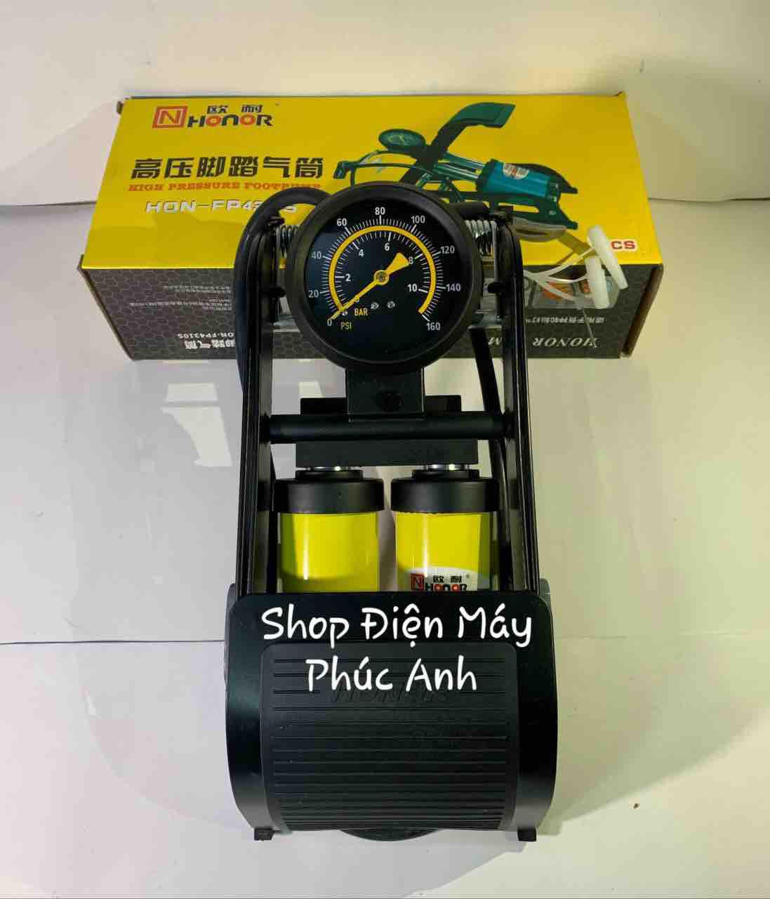 Bơm Đạp chân 2 ống mini bơm ô tô xe máy HONOR ( công ty)