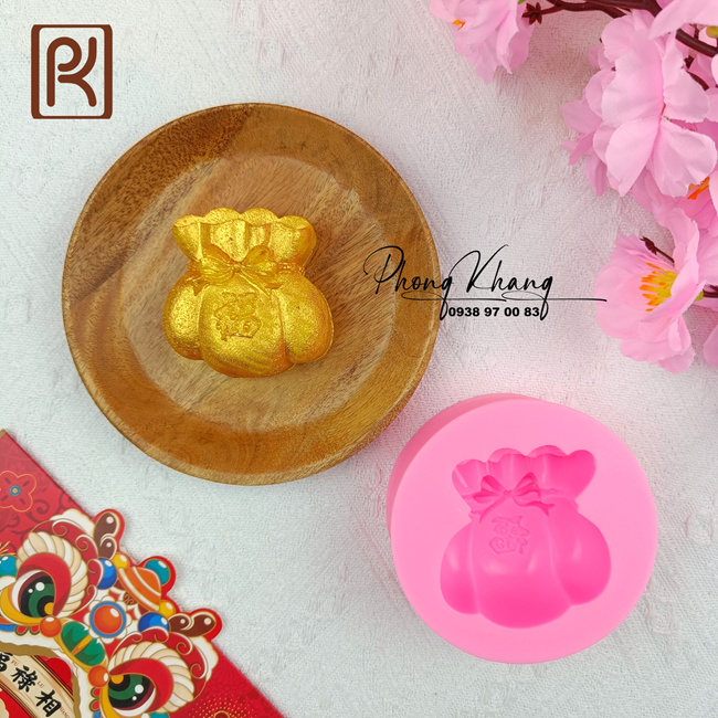 [Hàng dày nét] Khuôn silicon 4d Phong Khang làm rau câu hình túi vàng