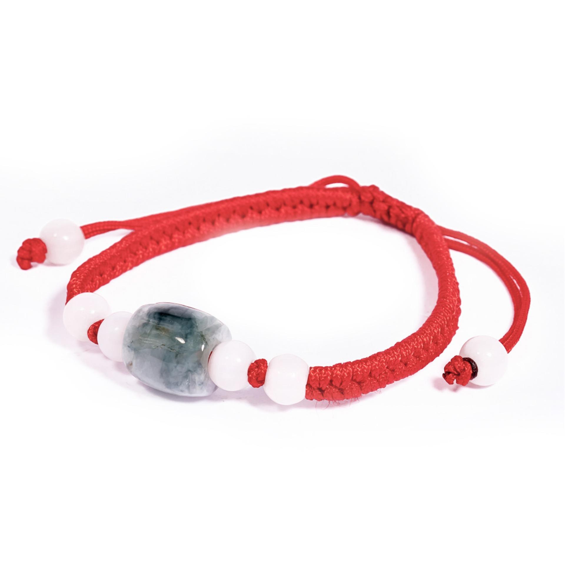 [HCM]Vòng tay Lu Thống cẩm thạch kết dây đỏ may mắn