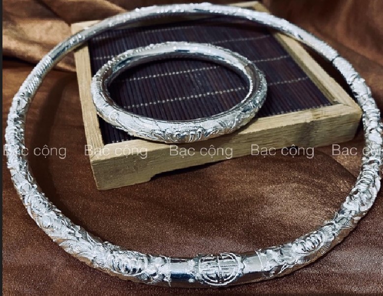 [HOÀN TIỀN MAX 6%] Kiềng Cổ Bạc Nguyên Chất Chạm Rồng - Size 14