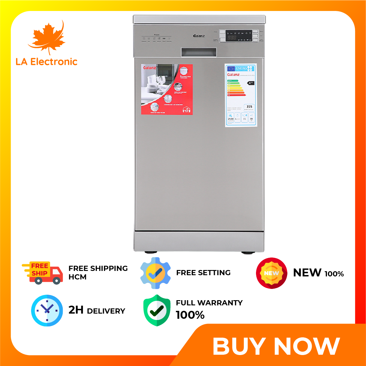 Trả góp 0% - máy rửa chén galanz w45a3a401s-0e1 1850w - miễn phí vận chuyển hcm