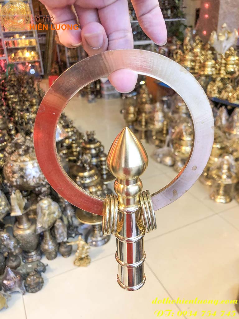 Đầu Gậy Tích Trượng Bằng Đồng Dáng Tròn Cao 20cm