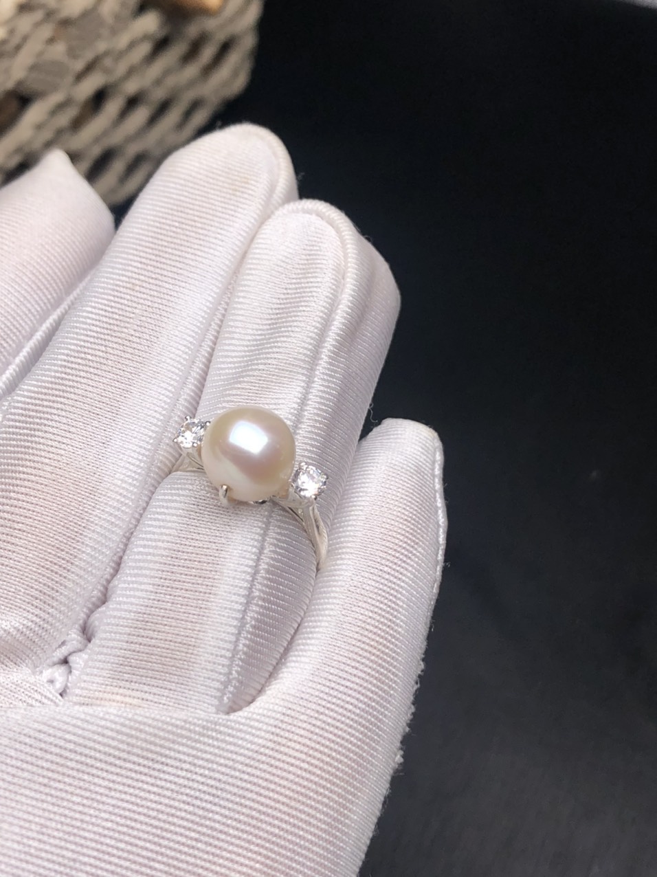 Natural pearl silver ring-size 15