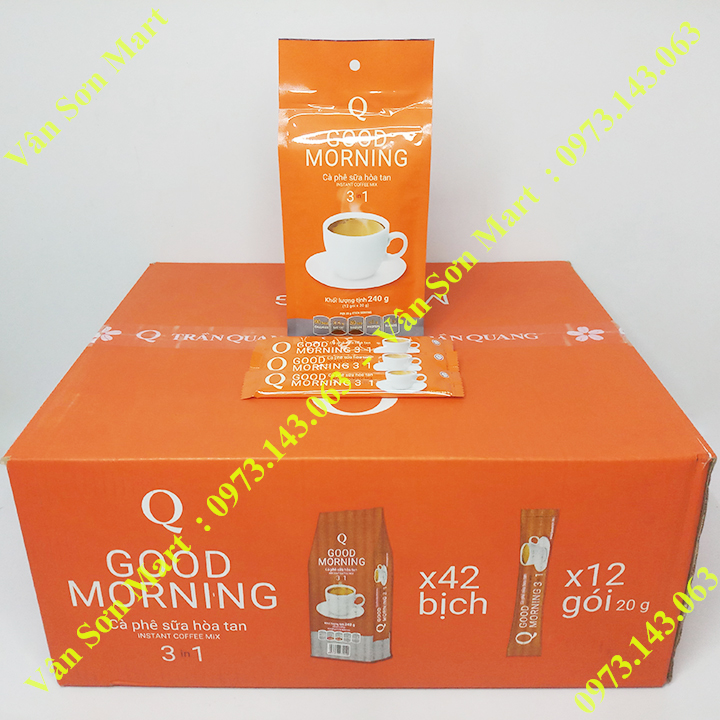Cà phê sữa (loại 12 gói nhỏ) bịch 240g Good morning Trần Quang