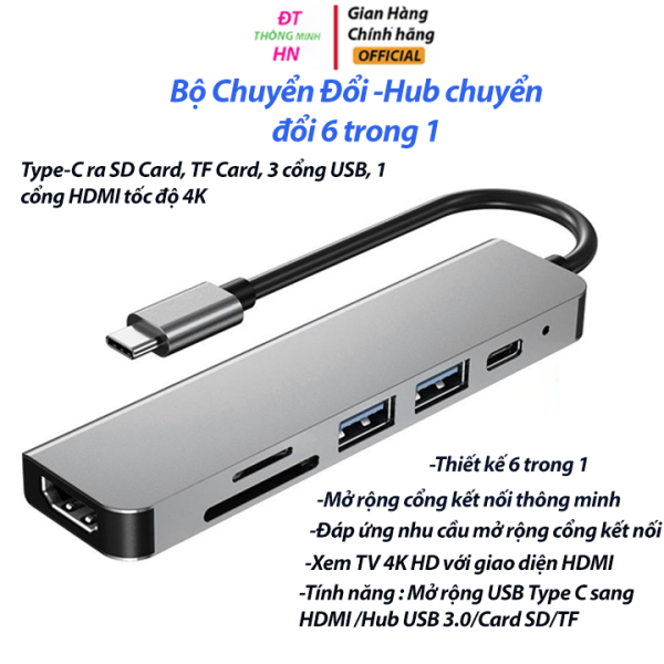 Bảng giá Bộ Chuyển Đổi 6 Trong 1 đa năng cổng chuyển đổi chia cổng USB 3.0 tốc độ 500Mb/s SD, TF, 4K,HDMI cho MacBook lap Phong Vũ